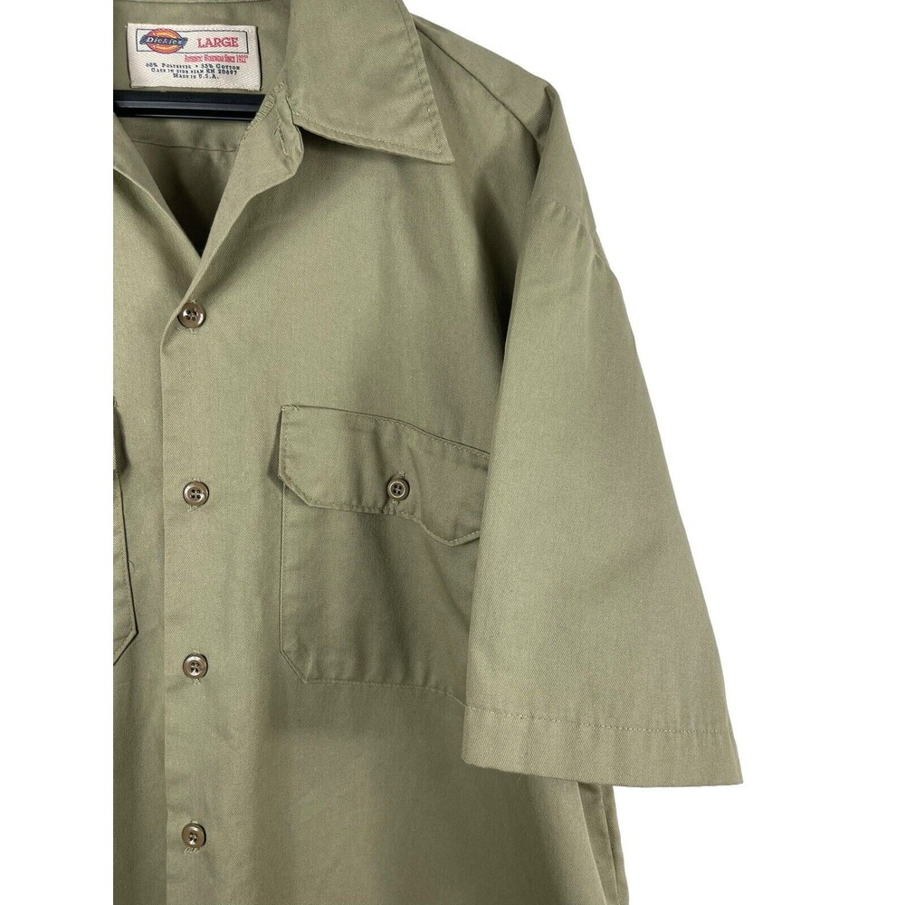 Dickies Tan Button Up Short Sleeve Twill Work Safari Look Made In USA Top L - Picture 4 of 10